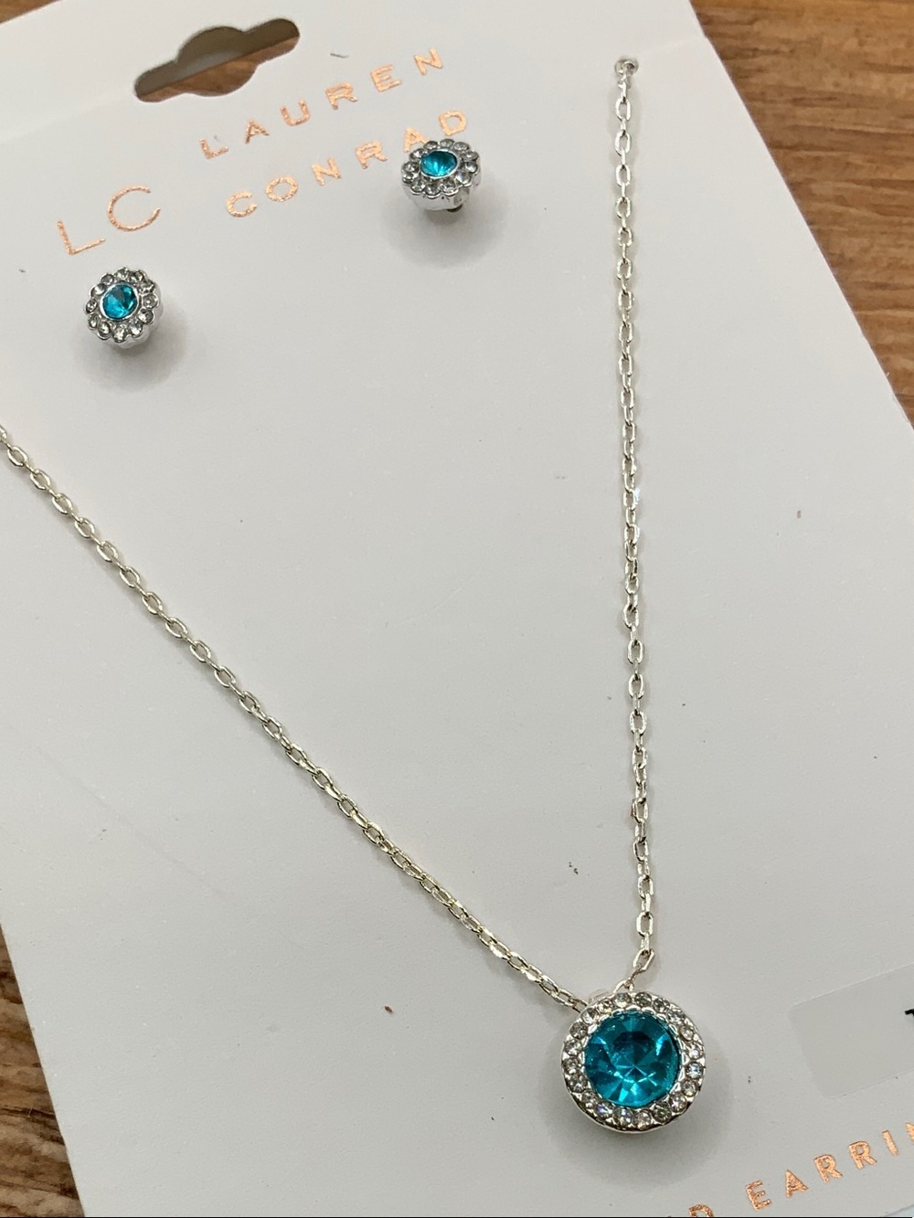 LC Lauren Conrad Silver-Tone Necklace and Turquoise Crystal Stud Earrings Set